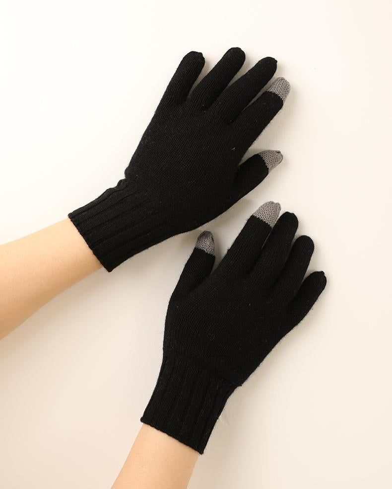 Custom Knitted Cashmere Gloves Factory Wholesale Winter Plain Touch Screen Warm Men's Full Finger Gloves