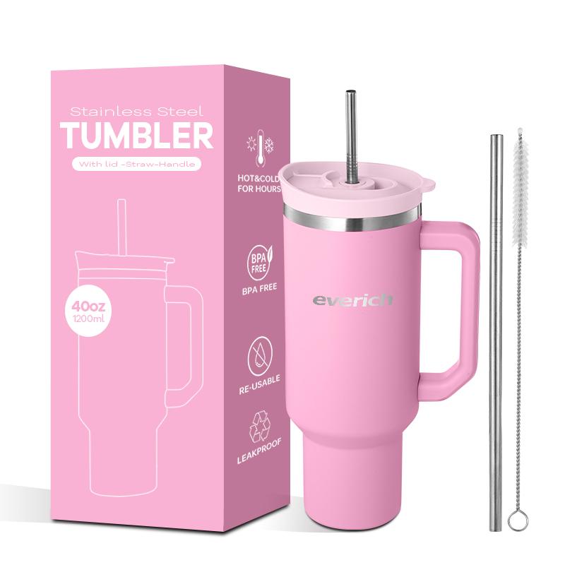 40 Oz Tumbler Double Wall 304 Stainless Steel Insulated Wide Mouth Car Tumbler Cup With New Handle And Straw Cover Vacuum Car Cup