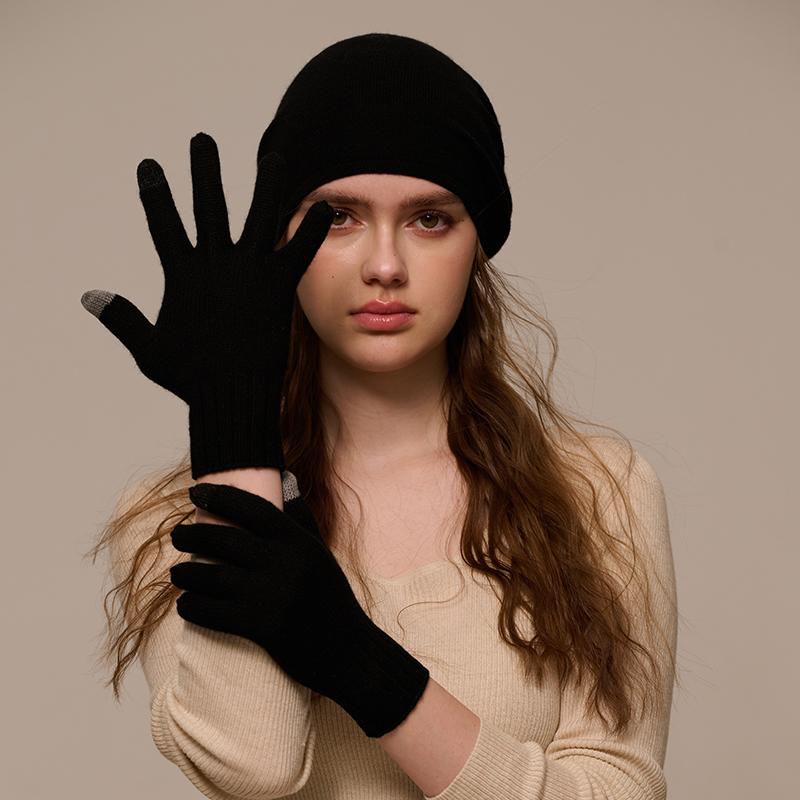 Custom Knitted Cashmere Gloves Factory Wholesale Winter Plain Touch Screen Warm Men's Full Finger Gloves