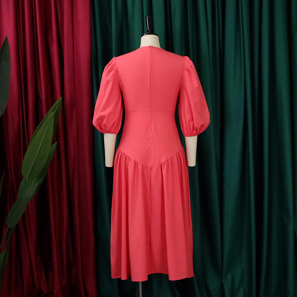 Lancy New American Elegant Women's African Clothing Spring Long Powder Puff Sleeve Pleated Casual Dress Plus Size Fashion Dress Women