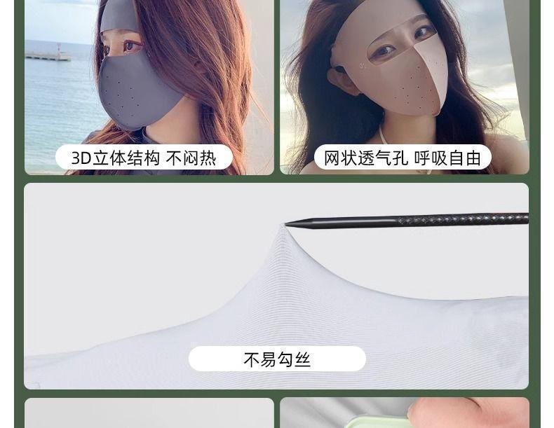 Women's Summer 'ice Silk' Full Face UV Protection Sunscreen Mask Non-traceable Breathable Thin Sunshade Veil Comfortable Daily Use