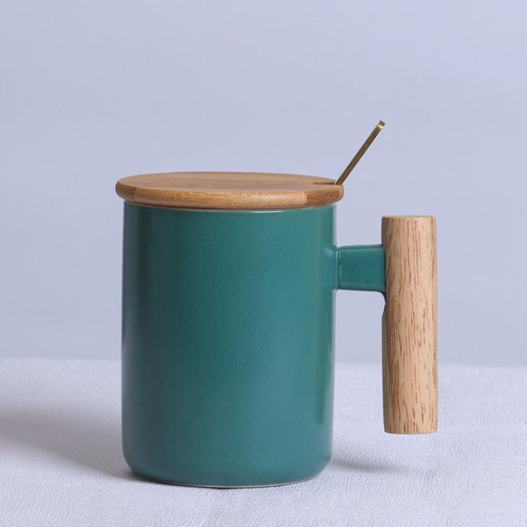 Hot Sale Gift Porcelain Cup, Bamboo Lid Ceramic Cup With Lid And Spoon, Wooden Handle Ceramic Coffee Cup