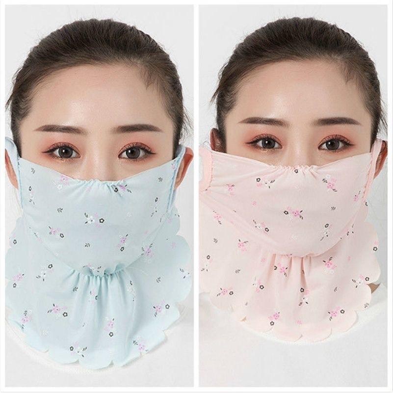 Manufacturers Provide A Size Suitable For All Floral Masks Sunscreen Ice Silk Veil Women Outdoor Travel Essential