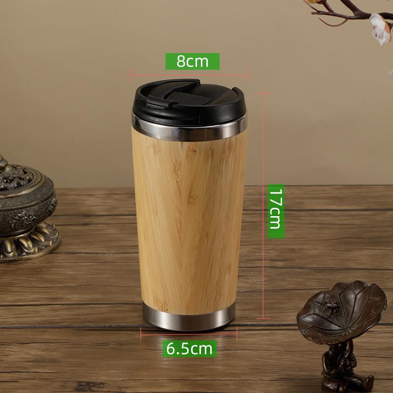 Custom Eco-friendly Double Wall Stainless Steel Bamboo Shell Coffee Cup With Lid And Handle Water Cup