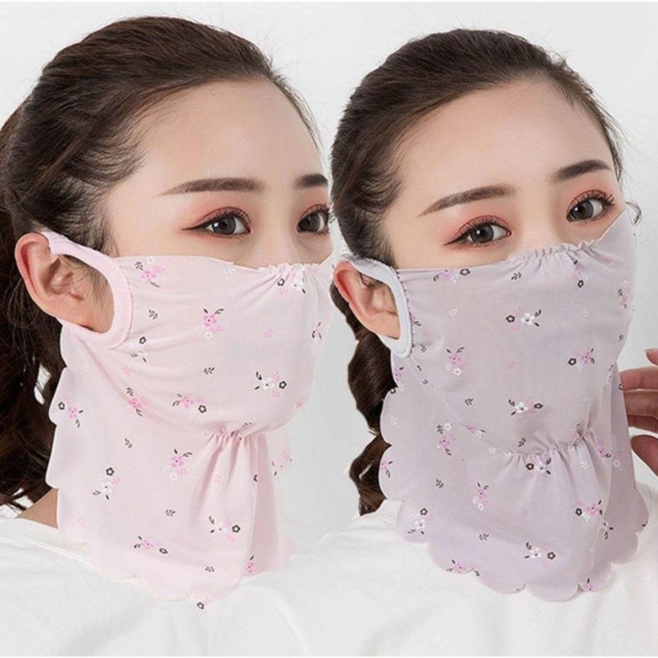 Hot Sale High Quality Flower Sunscreen Ice Silk Ear Hanging Veil Scarf Necessary For Women