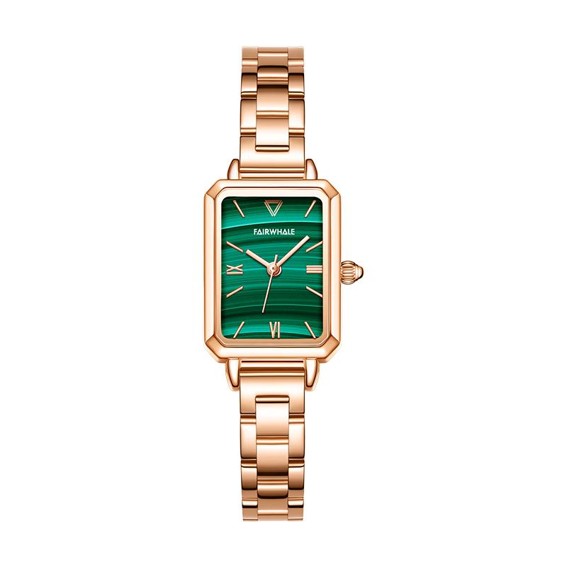 Brand Women's Watch Fashion Square Quartz Watch Bracelet Suit Green Or Blue Dial Simple Rose Gold Stainless Steel Luxury Watch