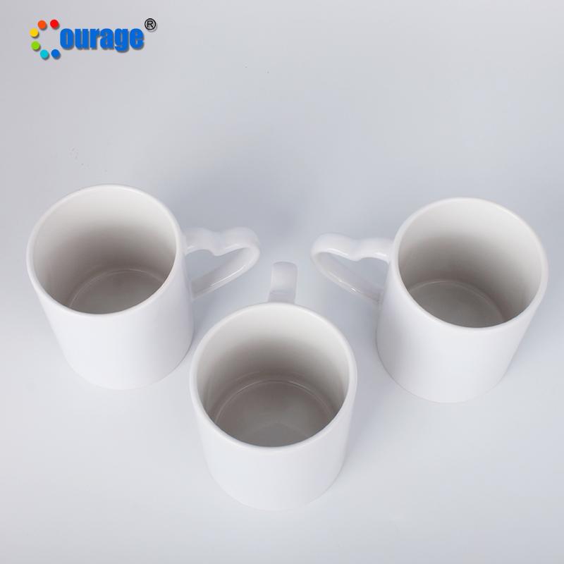 Hot Sale White Mug Blank Coated Coffee Cup Sublimation Blank 11 Oz Ceramic Custom Logo Heart Handle Mug