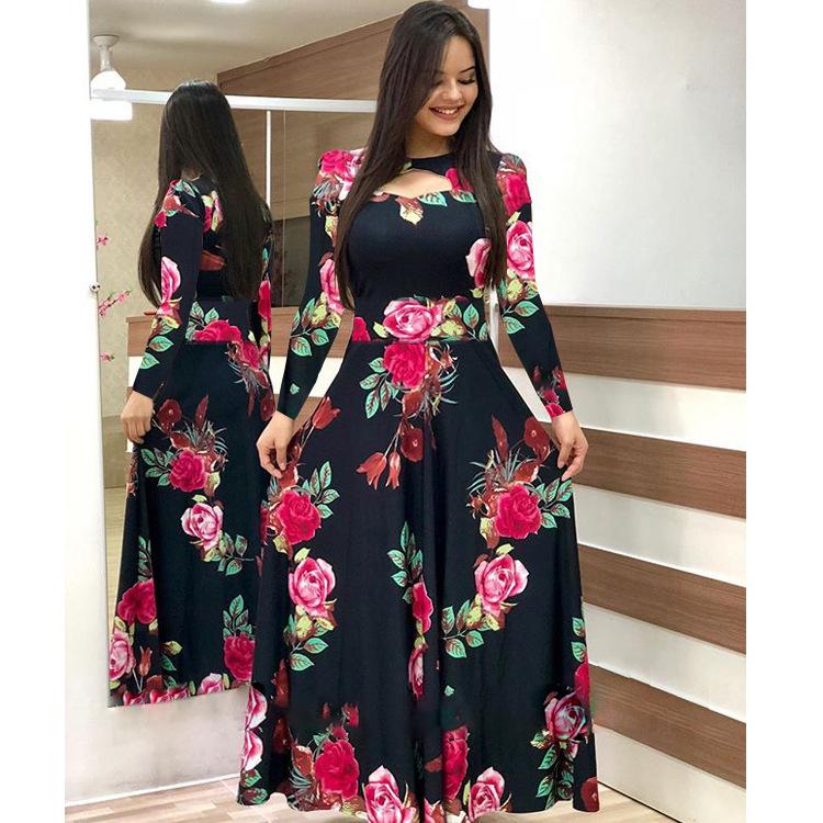 8230424 Latest Long Dress Plus Size Women's Printed Maxi Dress Long Sleeve Clothing