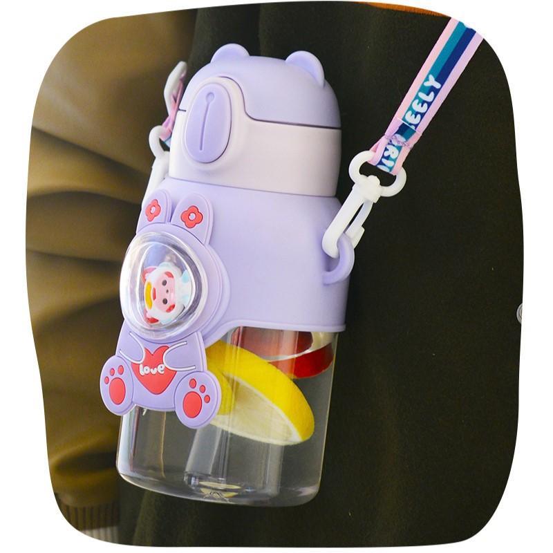 Children's Water Cup Drop-proof Suction Tube Cup Boys And Girls School Kindergarten Baby Bear Water Bottle Plastic Water Drinker Children's Cup