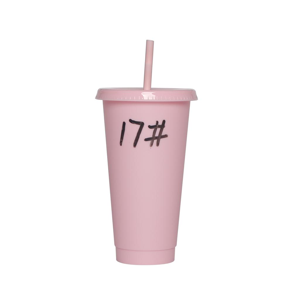 Plastic Tumbler Coffee Black Reusable 24 Oz Frosted Drink Cold Cup With Lid And Straw