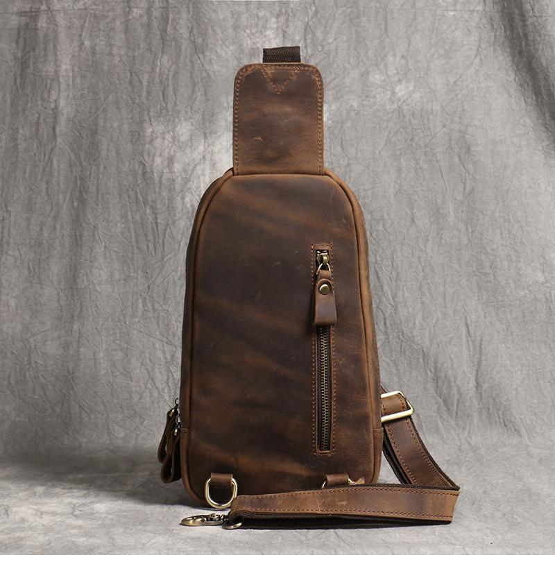 New Crazy Horse Show Leather Chest Bag Retro Genuine Leather Men's Bag Retro Casual Shoulder Bag Suitable For 7.9-inch IPad