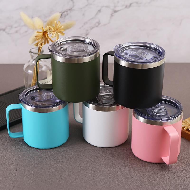 Custom Logo Camping Travel Double Wall 12 Oz 14 Oz Stainless Steel Cup Insulated Coffee Cup With Handle