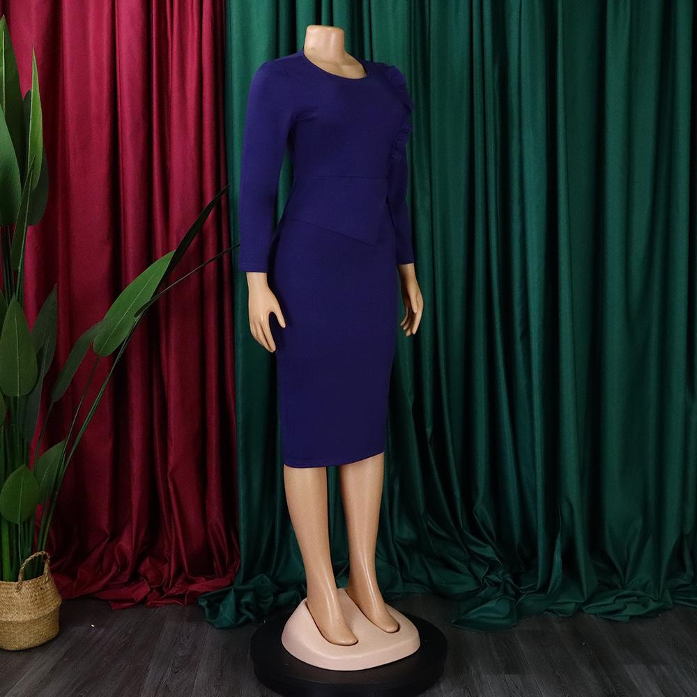 New Spring Dress Women's Elegant Slim-Fit Long-Sleeved Pleated African Women's Women's Women's Office Women's Clothing