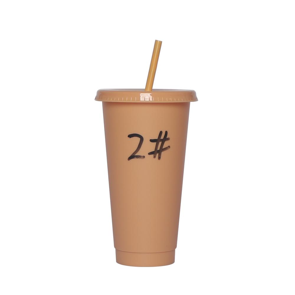 Plastic Tumbler Coffee Black Reusable 24 Oz Frosted Drink Cold Cup With Lid And Straw