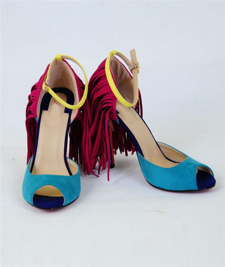 2016 Girls Fashion New Ladies Sandals Women High Heel Sandals Suede Tassel Women Ankle Strap Sexy High Heels