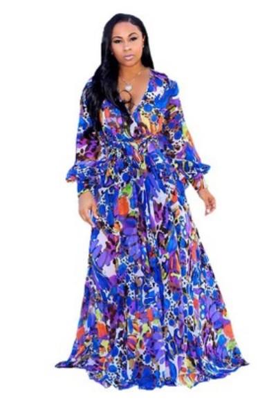 Fashion Women Maxi Printed Dress Long Plus Size 3XL 4XL 5XL High Quality Summer Beach Wear Chiffon Women Party Dress