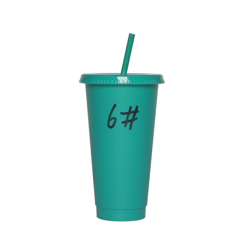 Plastic Tumbler Coffee Black Reusable 24 Oz Frosted Drink Cold Cup With Lid And Straw