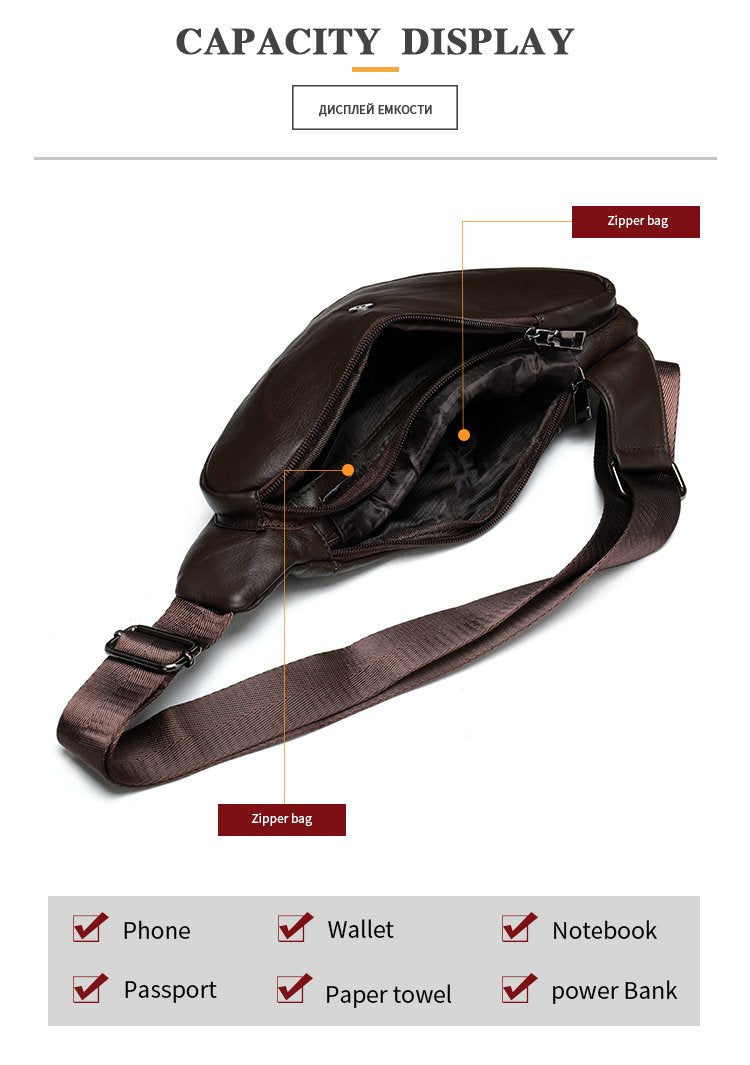 MARRANT Shoulder Bag Men's Outdoor Travel Camping Backpack Genuine Leather Men's Crossbody Sling Bag Genuine Leather Men's Chest Bag