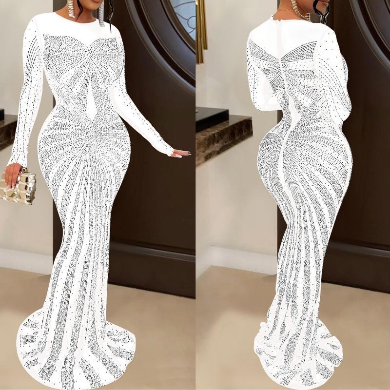 Elegant Long Women 2024 Women Cocktail Dress Elegant Rhinestone Dress High Quality
