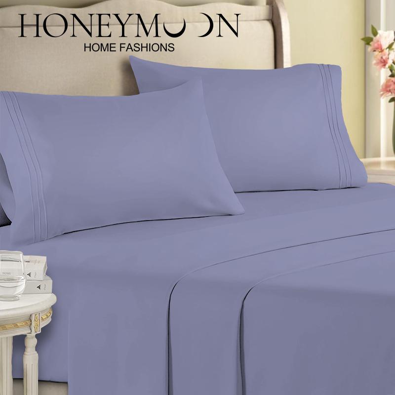 Honeymoon Wholesale Microfiber Lightweight Bedding Embroidery 4 Piece Set Bed Sheet Pillowcase Home Furnishings