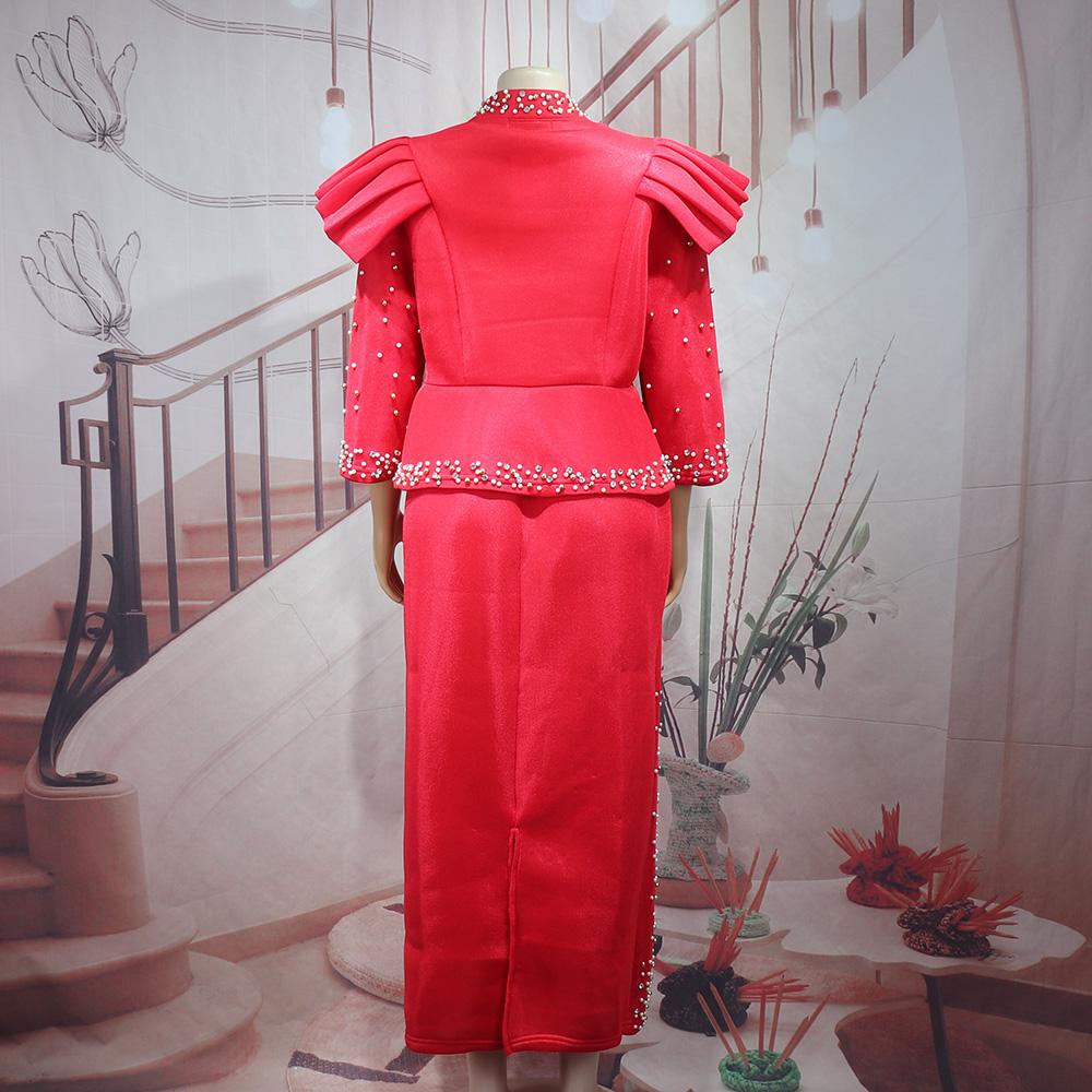 Luxury African Clothing Mesh Long Sleeve Dress Suit African Beaded Dress Elegant Turkish African Women's Clothing