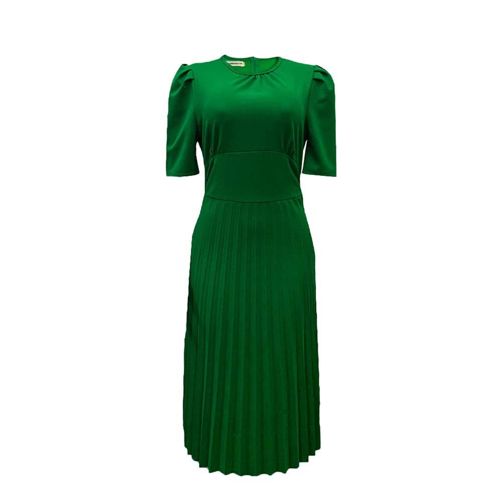 2023 New Plus Size Women's Summer New Short Sleeve Pleated Solid Color Plus Size Dress Women's Elegant