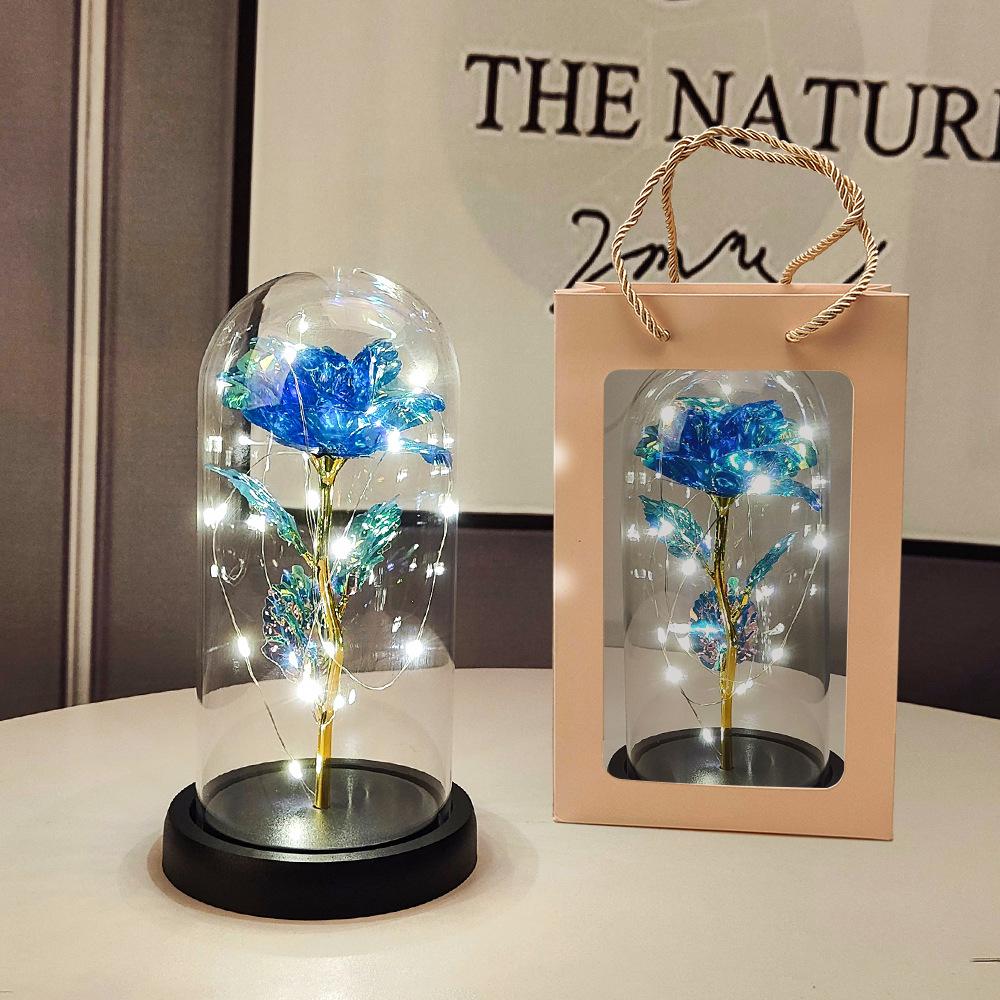 Glass Dome LED Light Mother's Day And Christmas Gift Plastic Preserved Flowers Plant Women Eternal Galaxy Rose Forever Rose