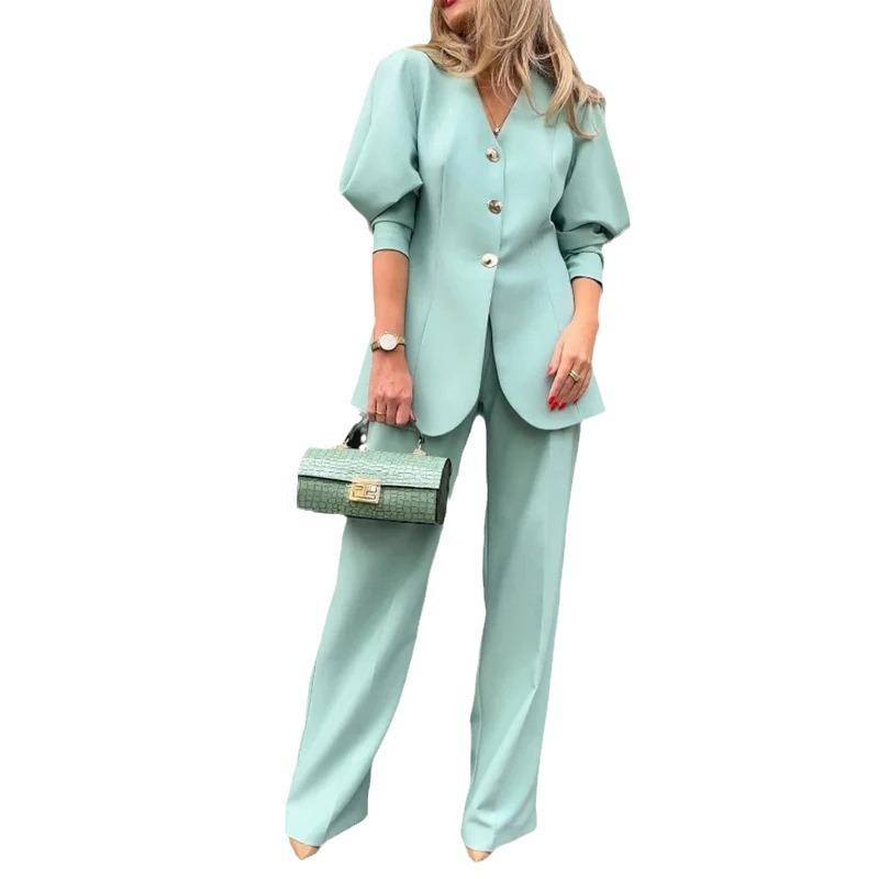 Spring 2024 New Women's Fashion Lantern Sleeves Loose Suit Temperament Commuter Jacket Trousers Suit Women's Elegant Blazer Suit