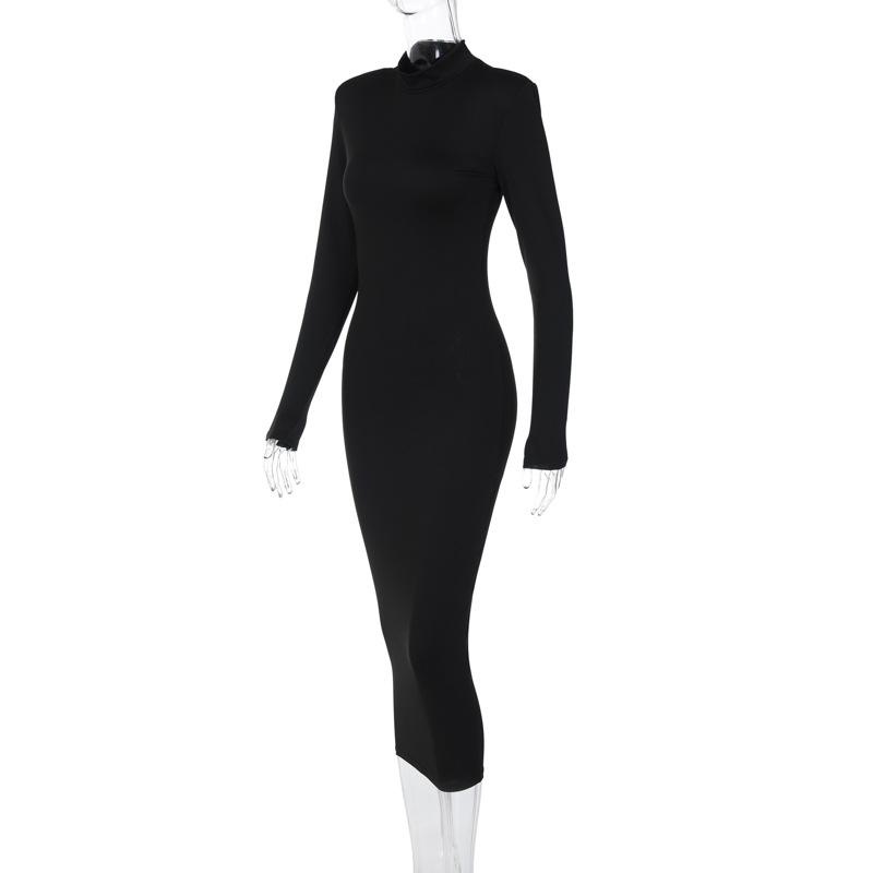 Women's Autumn New Fashion Solid Color Slim High Collar Long Sleeve Elegant Dress Wholesale
