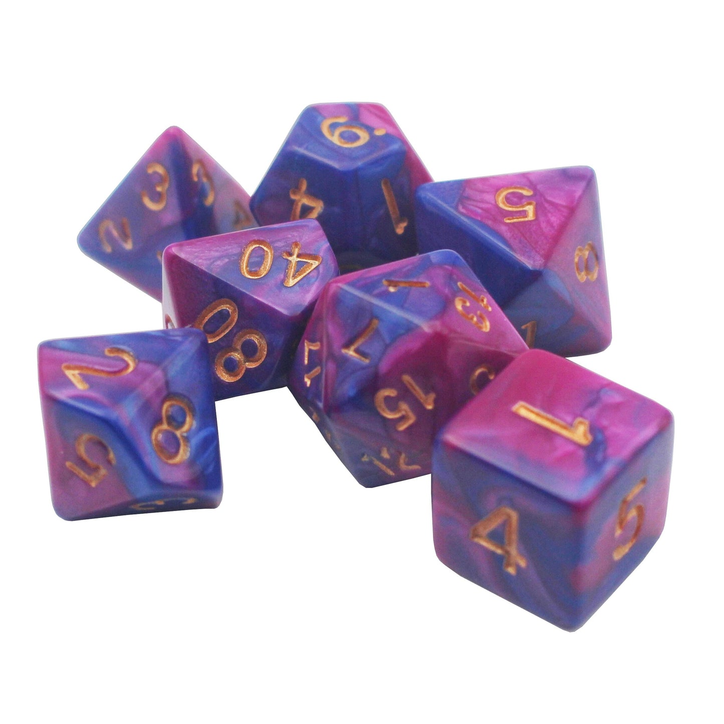 Purple And Blue Swirl Mixed Color Polyhedron DND RPG Board Game Dice Suit