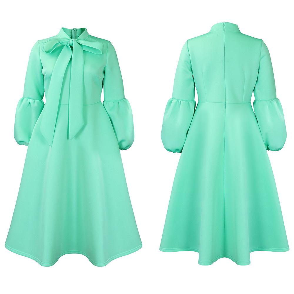 New Women's Elegant Elegant Women's Puff Cuff Large Skirt High Waist Women's Office Dress