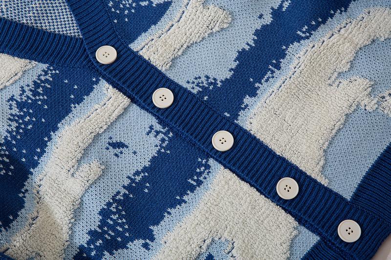 Nanteng Custom Logo Low MOQ 100% Cotton Fashion Casual V-neck Jacquard Pattern Knitted Button Men's Cardigan Sweater