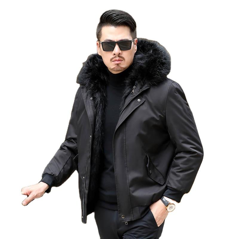 Yajanuo New Design Men's Coat Jacket Faux Fox Fur Liner Detachable Plush Hooded Custom Winter Coat Men's Solid Color Jacket