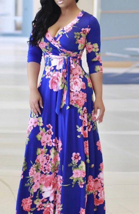 Women's S-5XL Plus Size Printed Long Sleeve Dress Crossover V-Neck Dress Maxi Long Casual Dress