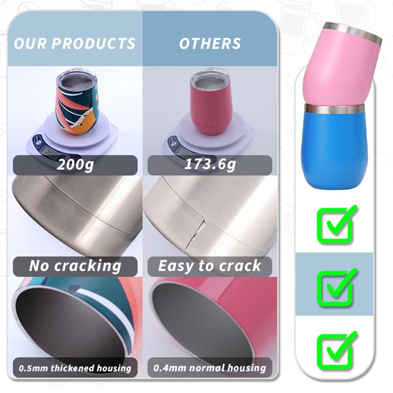 Custom Logo 12 Oz Travel Stainless Steel Insulated Powder Coated Sublimation Wine Egg Shaped Coffee Cup With Lid Wine Glass