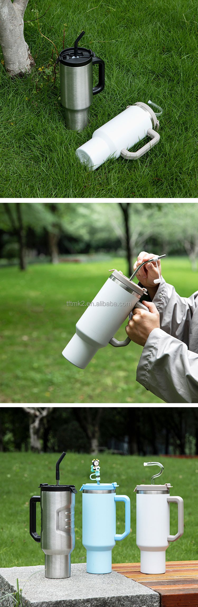 Wholesale High Quality Stainless Steel Metal Mug Travel Coffee Cup 40 Oz Tumbler With Handle And Straw