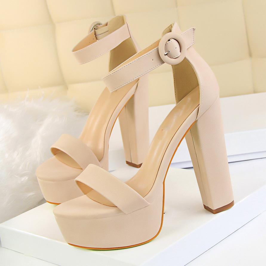 Busy Girl DS3007 Fashion Thick Heel Suede Open Toe Single Strap Sexual Shoes Women Thick Sole Sandals