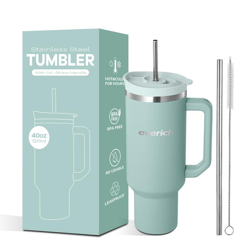 40 Oz Tumbler Double Wall 304 Stainless Steel Insulated Wide Mouth Car Tumbler Cup With New Handle And Straw Cover Vacuum Car Cup