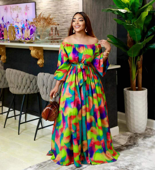 Textile Fashion Women Long Summer Single Shoulder Floral Dress Women Casual Dress Women Maxi Dress