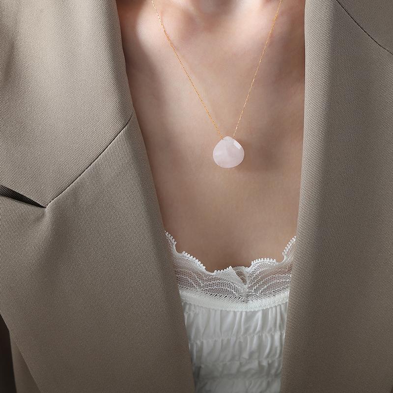 Elegant Personality Fashion Natural Stone Stainless Steel Gold Plated Pendant Necklace