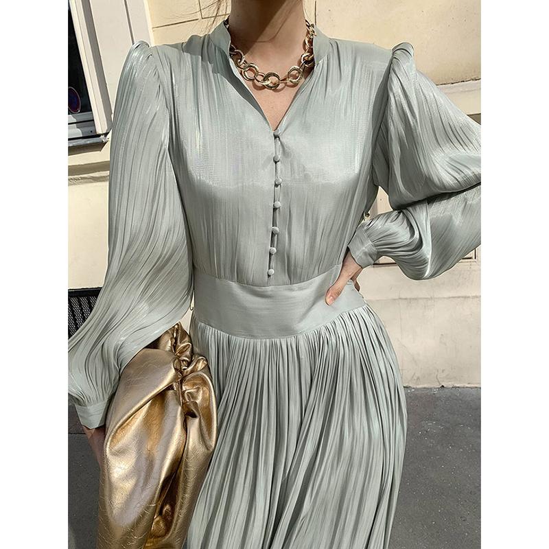 Boutique Wholesale Korean Style Temperament Stand Collar High Waist Long Sleeve 2021 Spring New Women's Dress