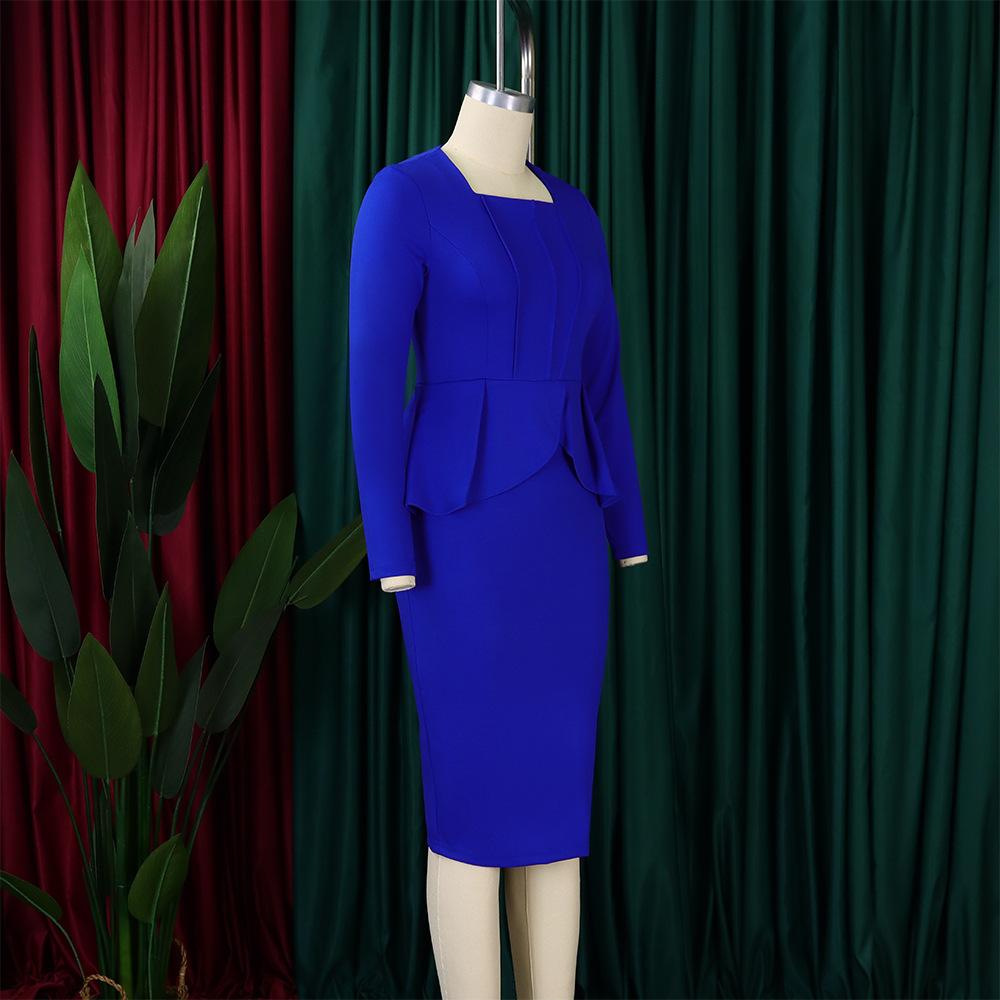 D444 Latest Design Autumn Dress Women Casual Long Sleeve Elegant Ruffled Ladies Office Dress Women Formal Work Career Dress