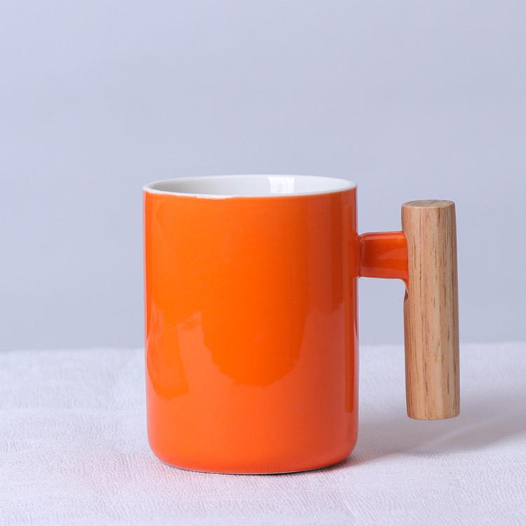 Hot Sale Gift Porcelain Cup, Bamboo Lid Ceramic Cup With Lid And Spoon, Wooden Handle Ceramic Coffee Cup