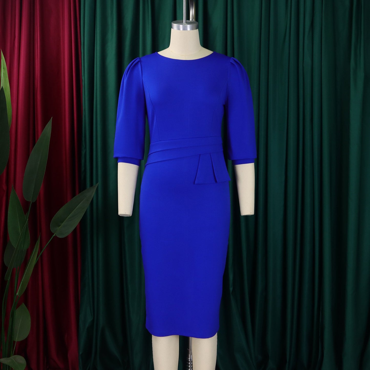 New Women's Elegant Women's O-Collar Pleated Fashion OL Tongle Pencil Skirt Office Dress