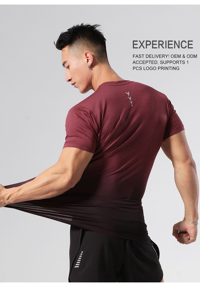 Quick Drying Four-way Stretch T-shirt Sports Top Sports Gradient Regular Suitable For Jogger Man Technical Shirt