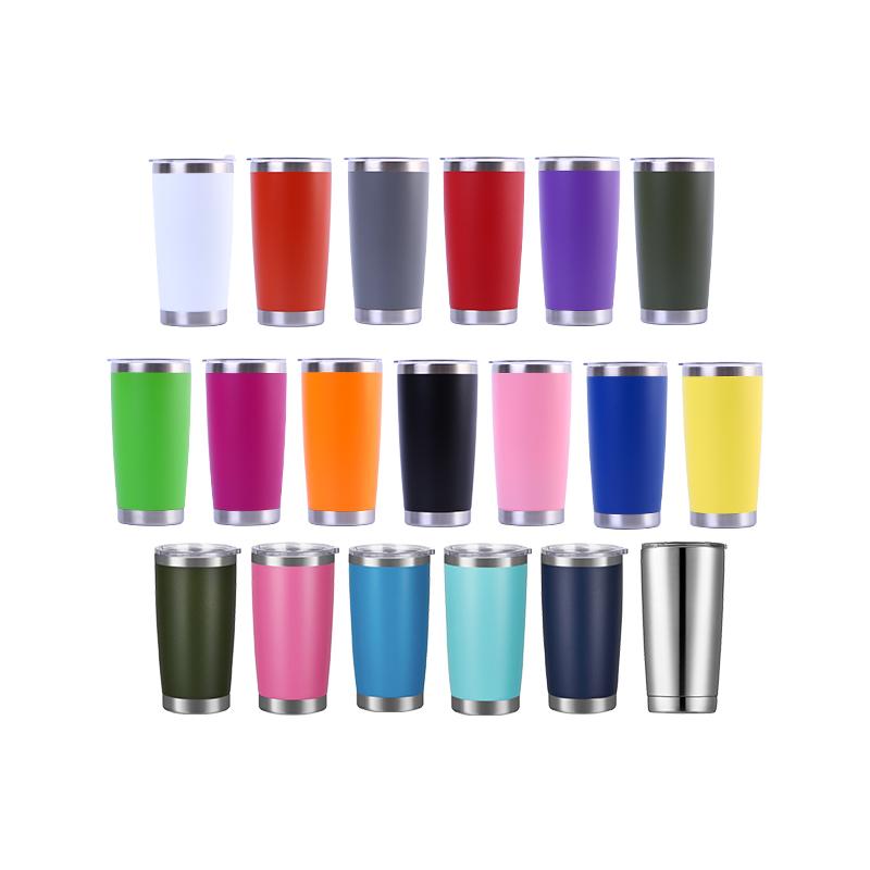 Custom Logo 20 Oz Powder Coated Car Cup Tumbler Stainless Steel Double Wall Insulated 20 Oz Travel Coffee Tumbler Cup Mug