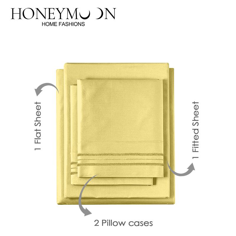 Honeymoon Wholesale Microfiber Lightweight Bedding Embroidery 4 Piece Set Bed Sheet Pillowcase Home Furnishings