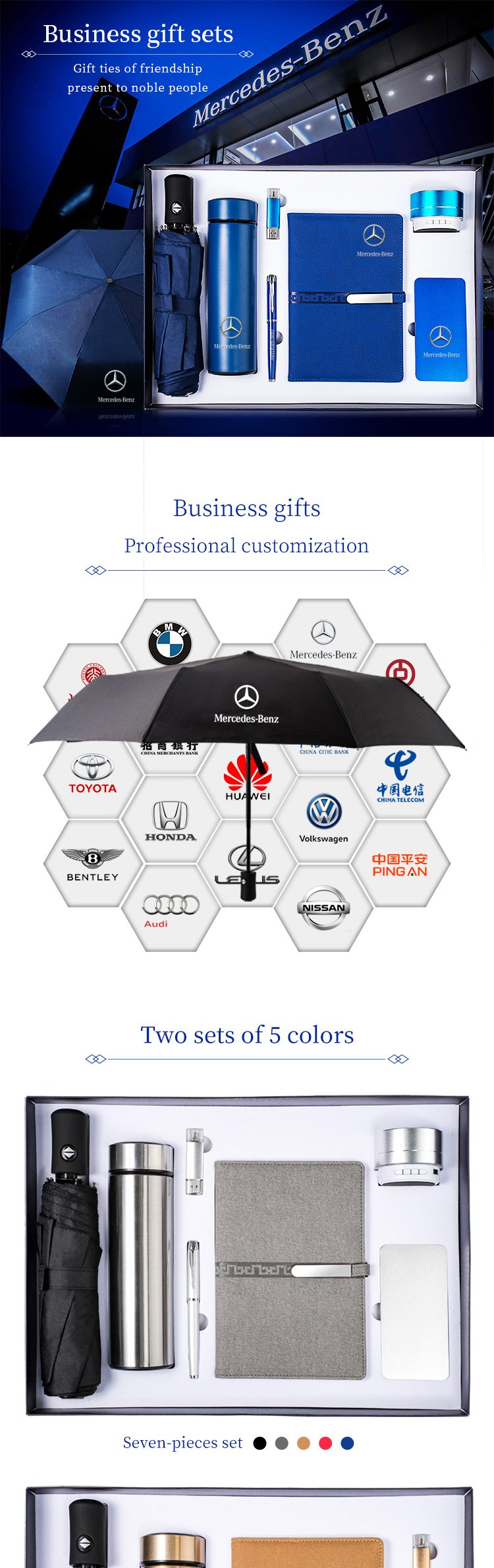 Corporate Gift Souvenirs Customized Logo For Guests Notebook Journal With Pen And Flask Umbrella USB Power Bank
