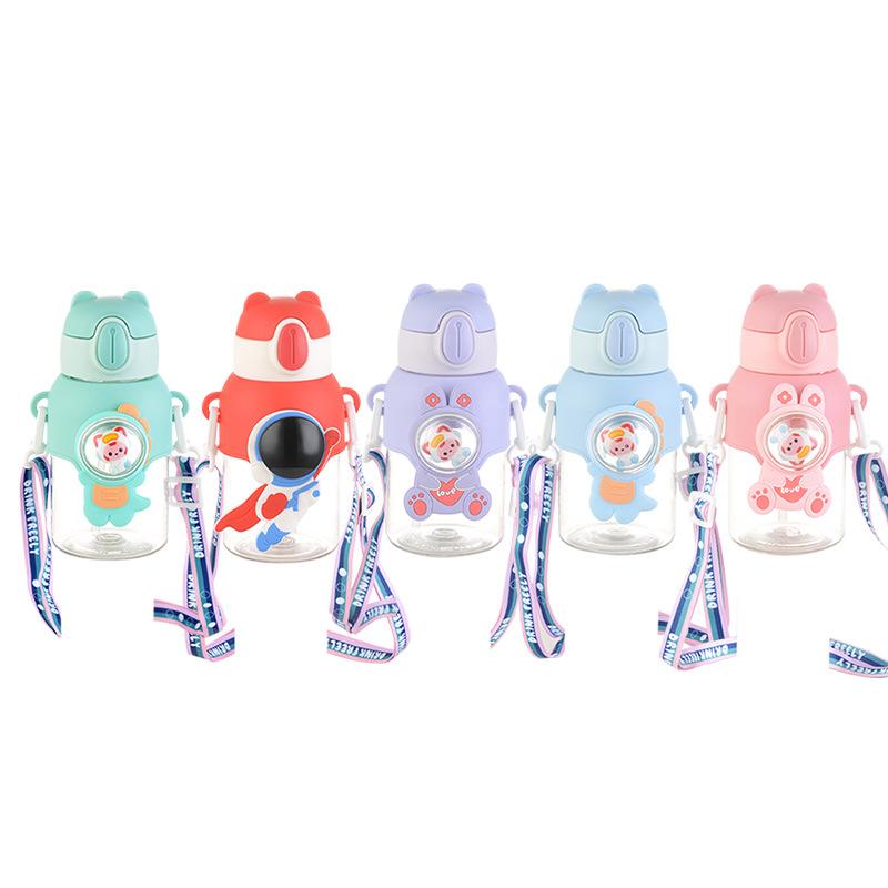 Children's Water Cup Drop-proof Suction Tube Cup Boys And Girls School Kindergarten Baby Bear Water Bottle Plastic Water Drinker Children's Cup