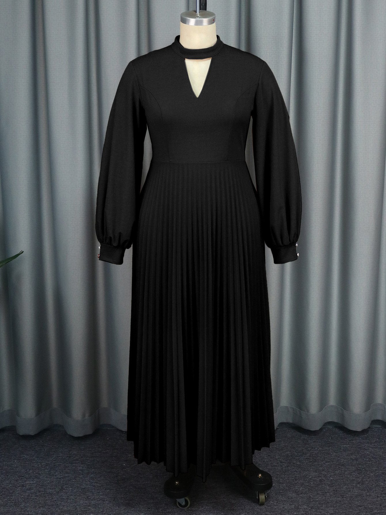 Am03 Spring 2024 African Hollow Collar Dress Comfortable Loose Fit Lantern Sleeve Pleated Skirt Dress